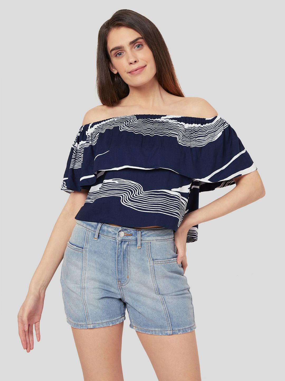 Blue Abstract Wave Print Top