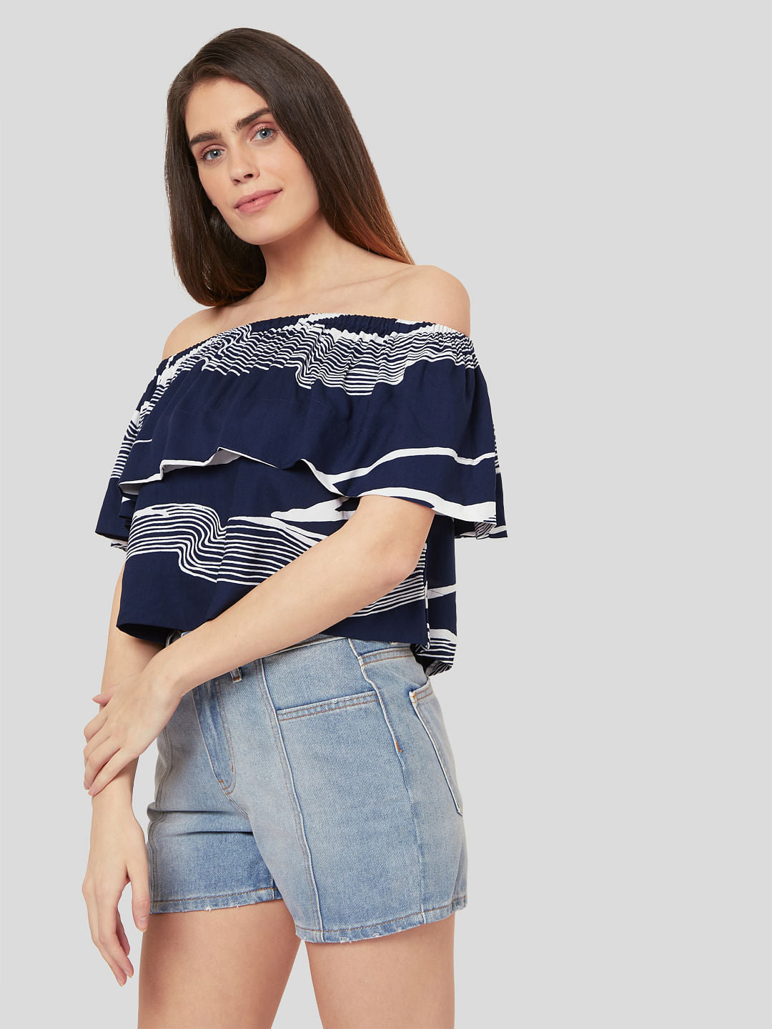 Blue Abstract Wave Print Top