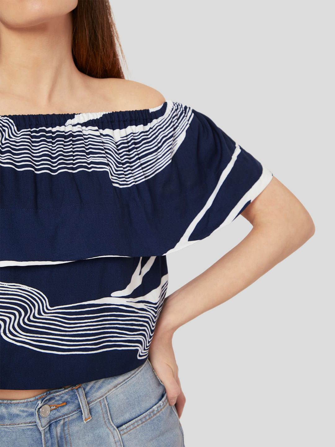 Blue Abstract Wave Print Top