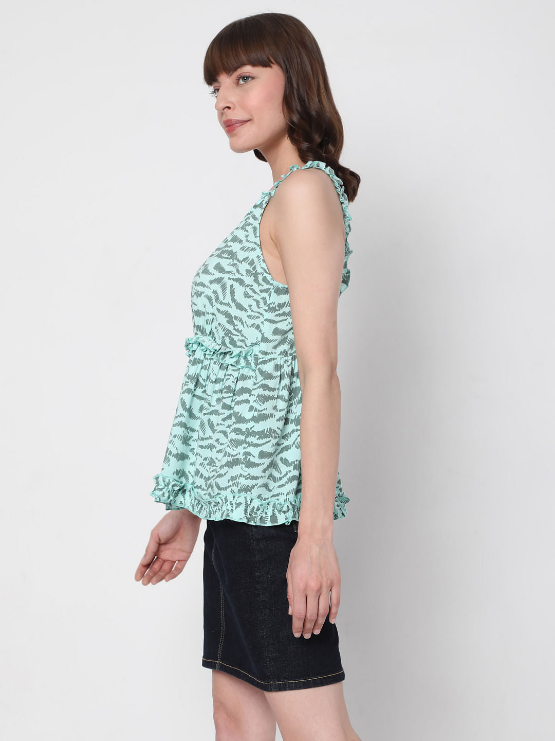Green Printed Peplum Top