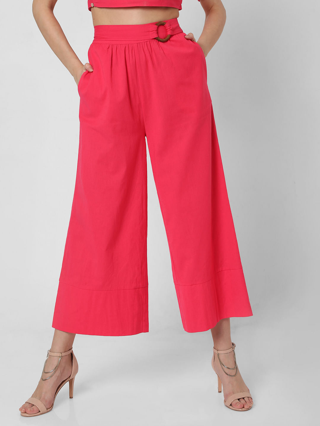 Pink High Rise Flared Co-Ord Set Pants