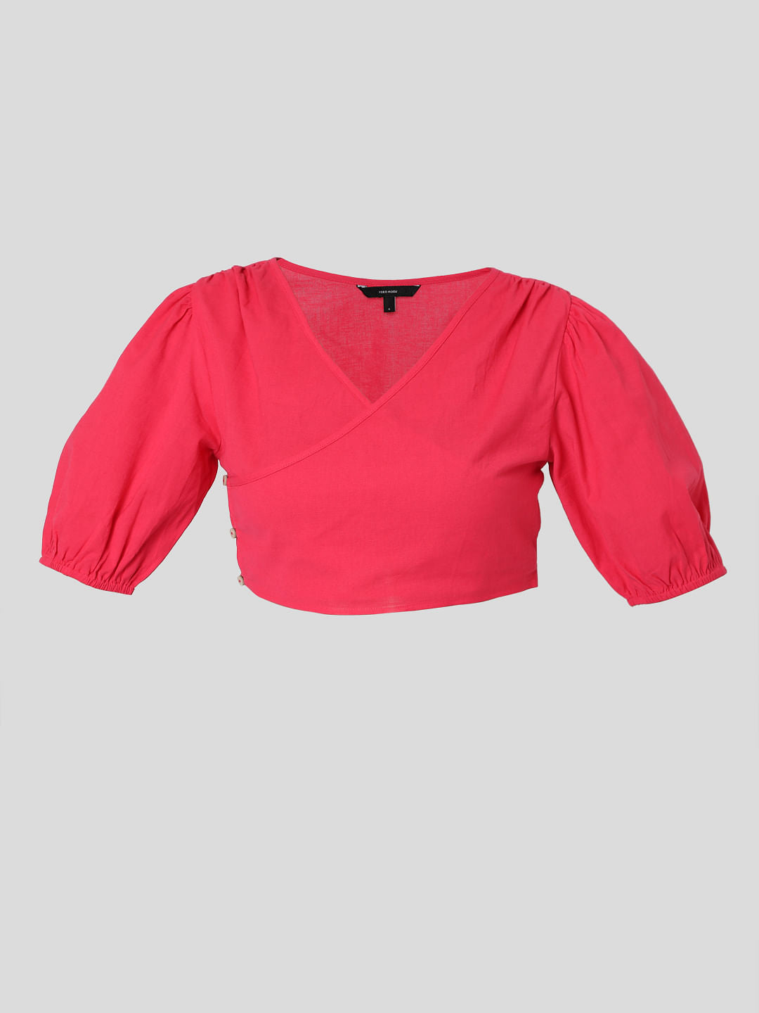 Pink Puff Sleeves Co-Ord Set Crop Top