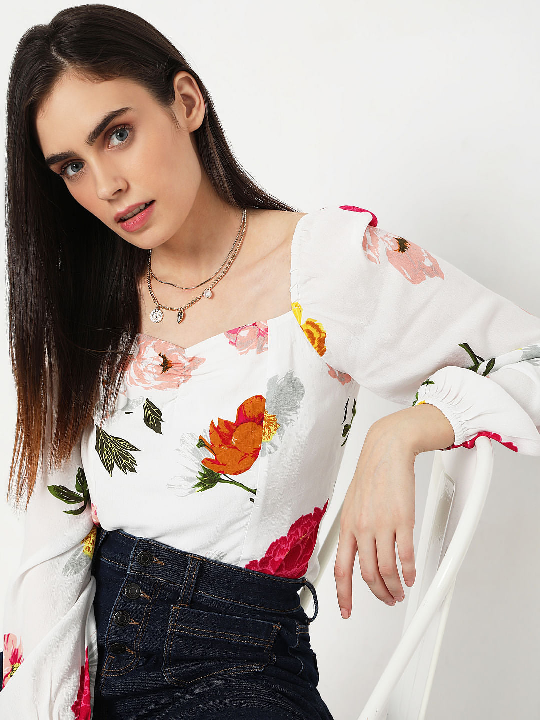 White Floral Top
