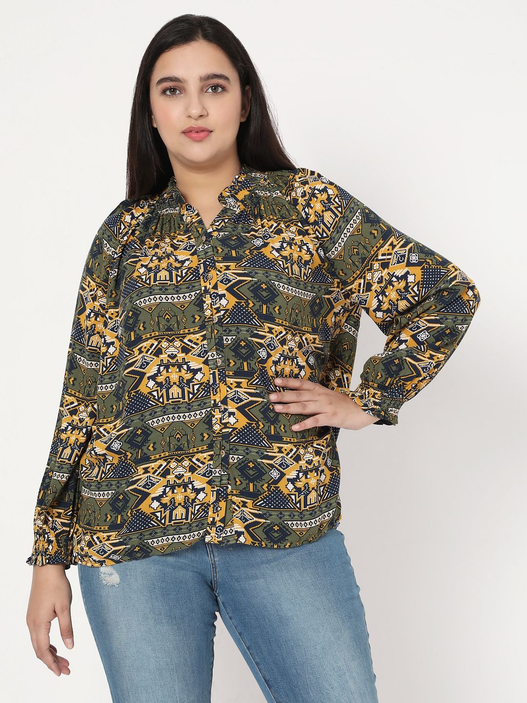 Curve Green Aztec Print Top