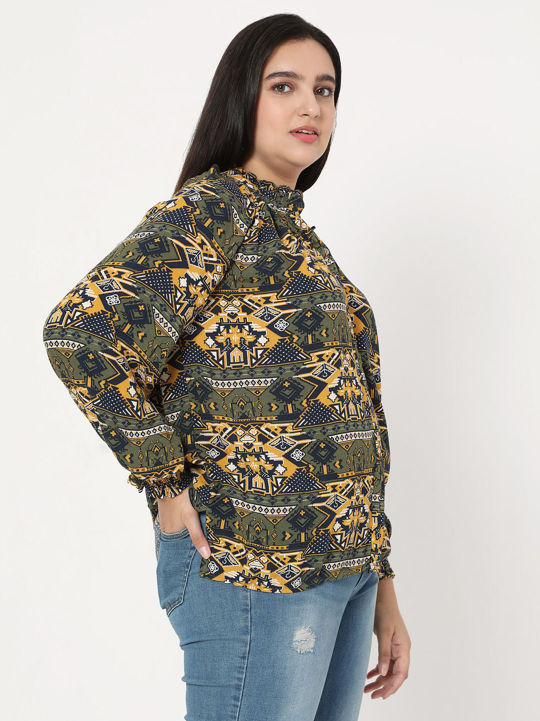 Curve Green Aztec Print Top