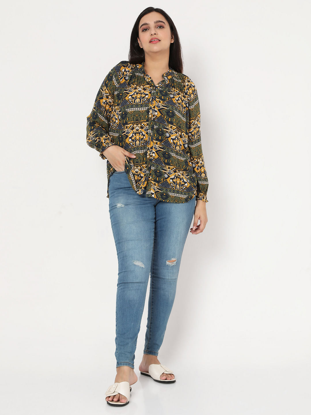 Curve Green Aztec Print Top