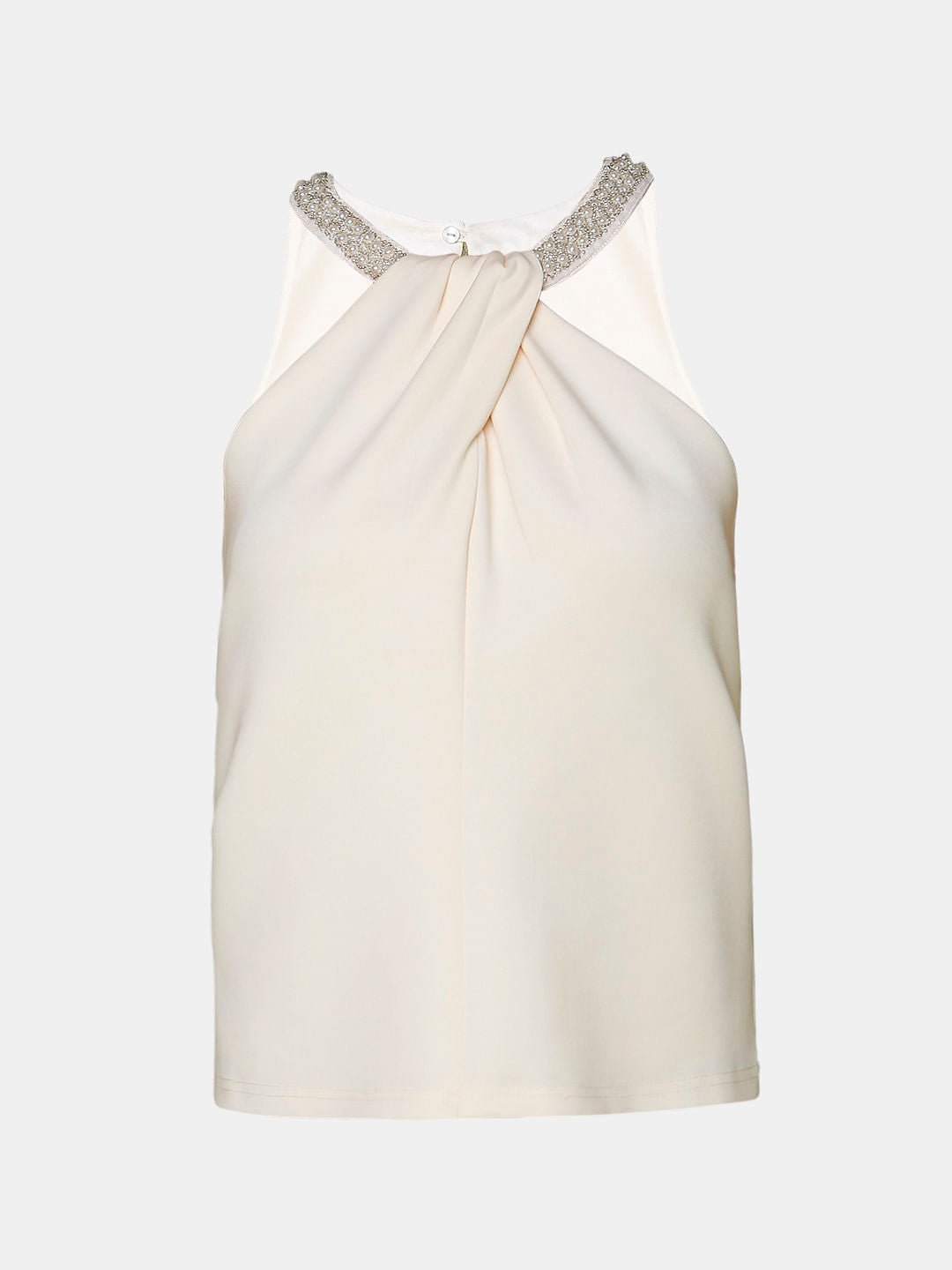 Marquee Off-White Embellished Halter Neck Top