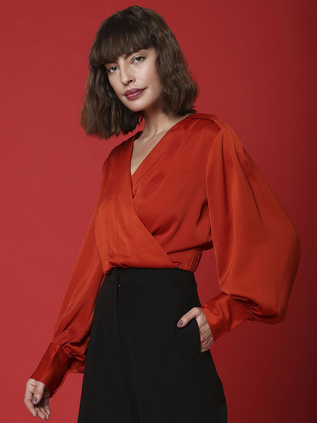 Marquee Red Overlap Cropped Top