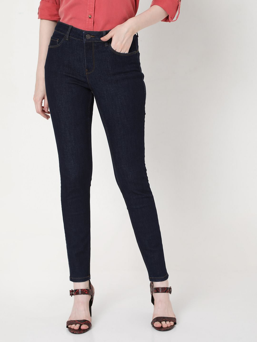 Blue Mid Rise Skinny Jeans