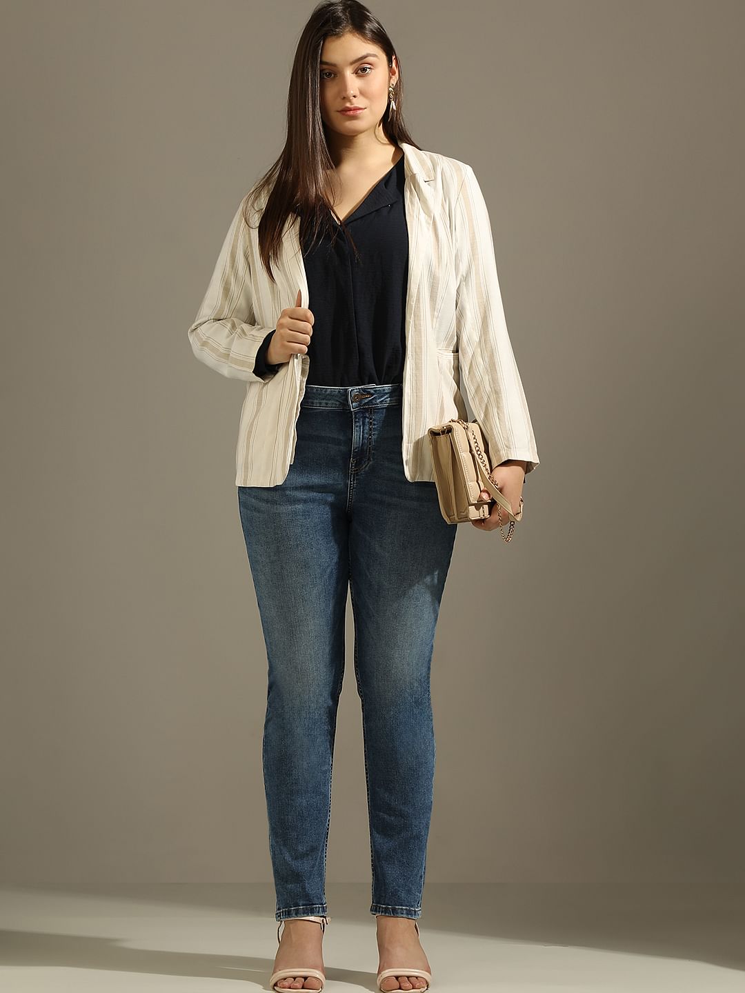 Curve Blue Mid Rise Skinny Fit Jeans