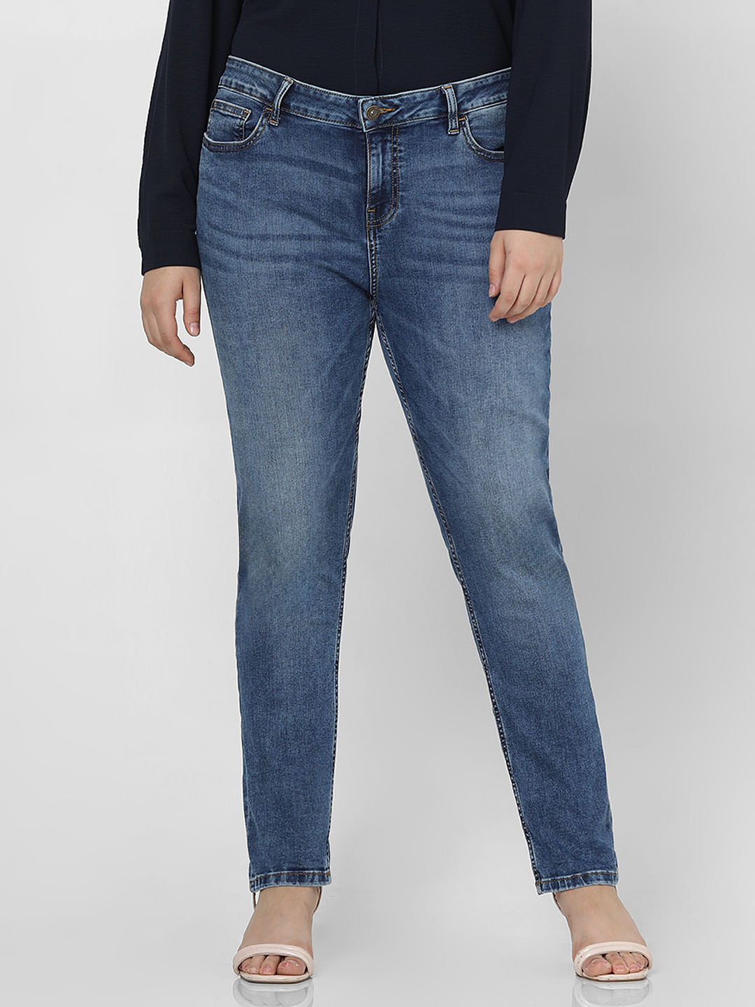 Curve Blue Mid Rise Skinny Fit Jeans