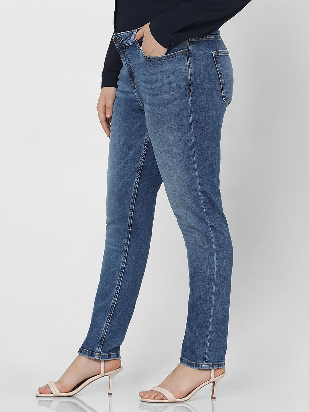 Curve Blue Mid Rise Skinny Fit Jeans