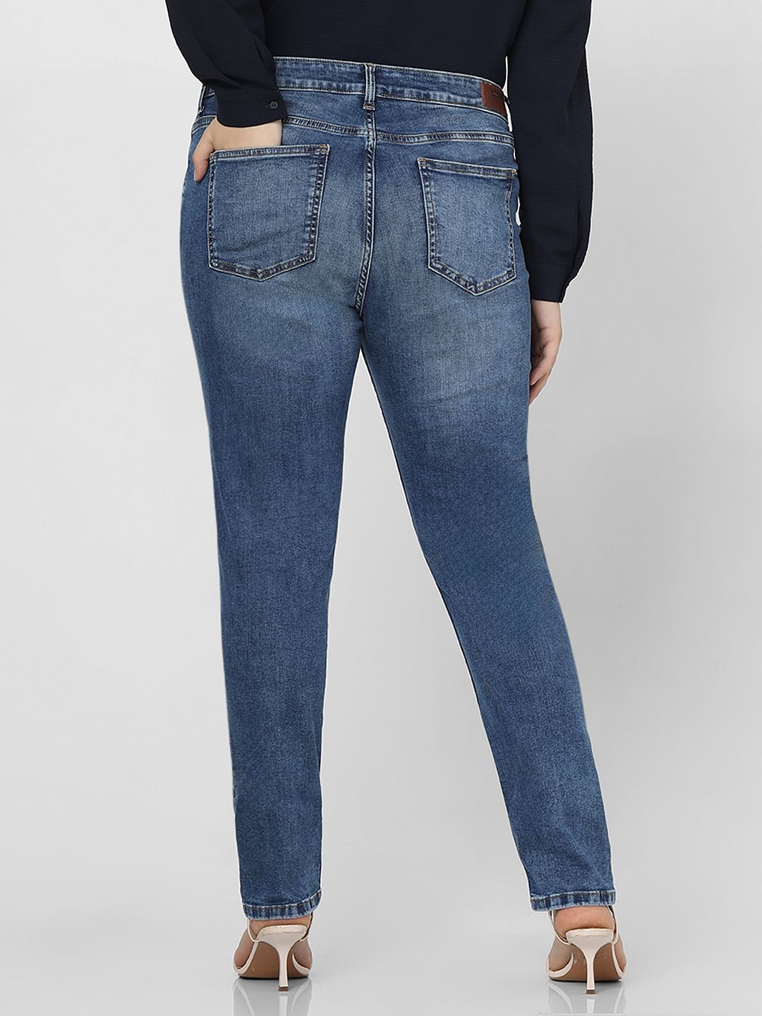 Curve Blue Mid Rise Skinny Fit Jeans