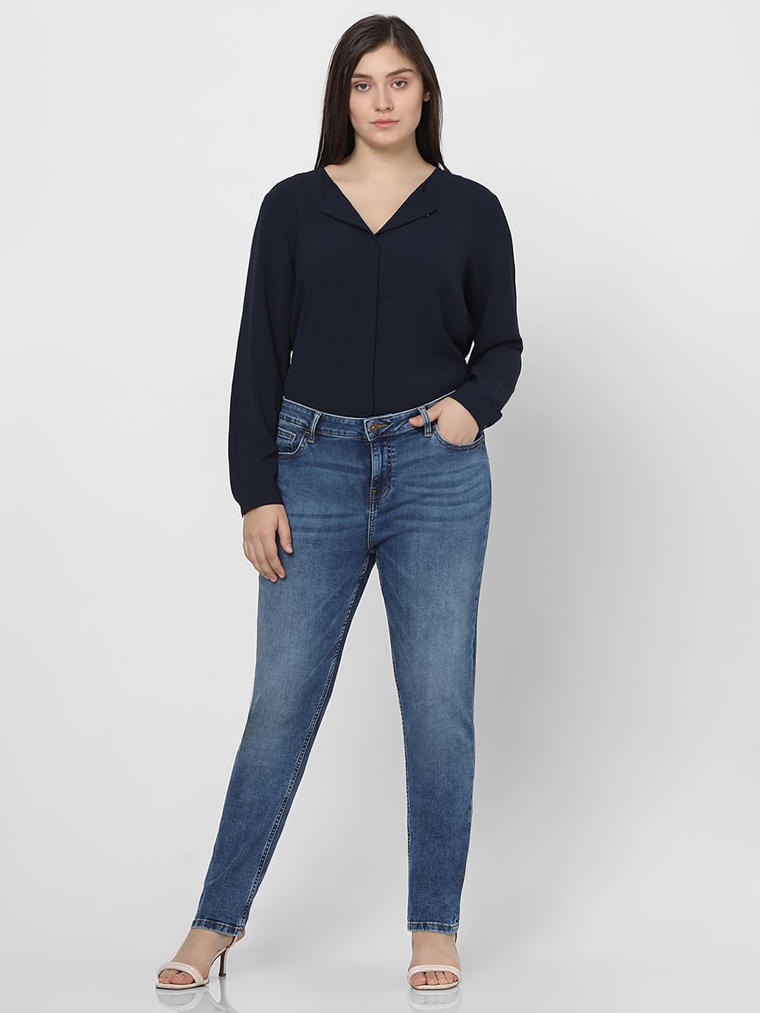 Curve Blue Mid Rise Skinny Fit Jeans