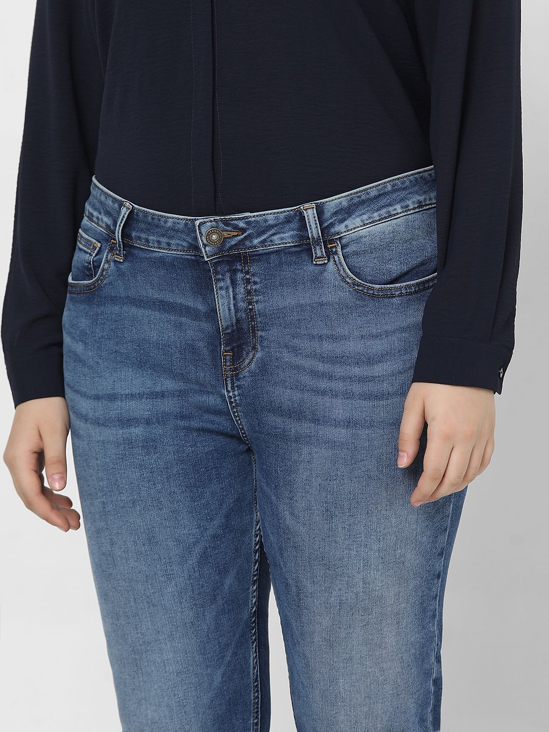 Curve Blue Mid Rise Skinny Fit Jeans