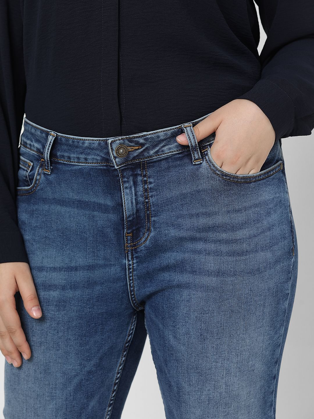 Curve Blue Mid Rise Skinny Fit Jeans