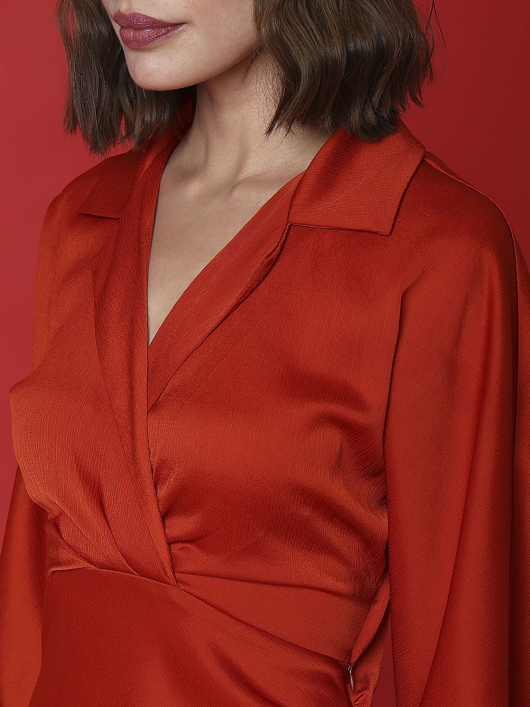 Marquee Red Asymmetric Shirt Dress