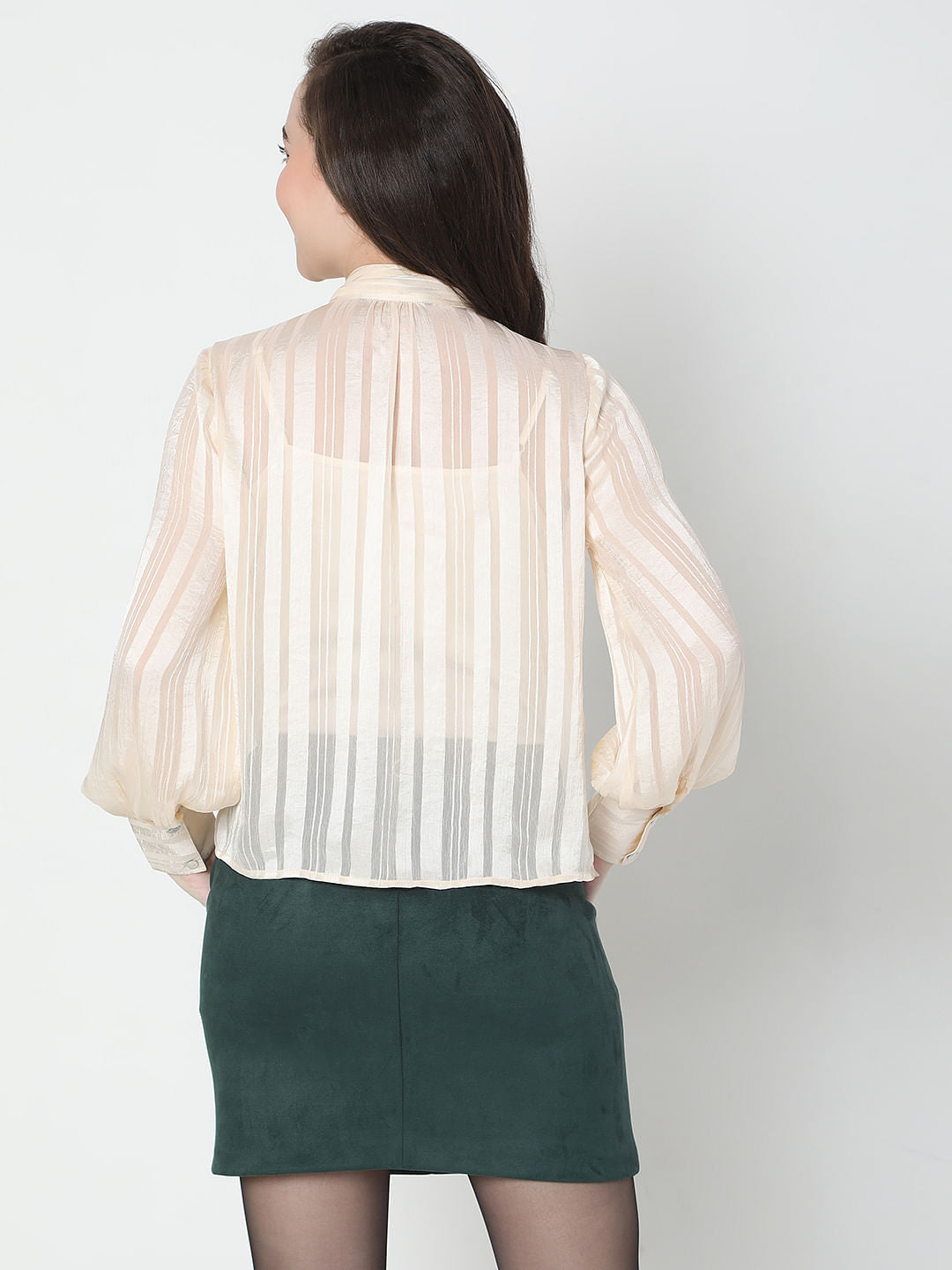 Beige Striped Satin Top