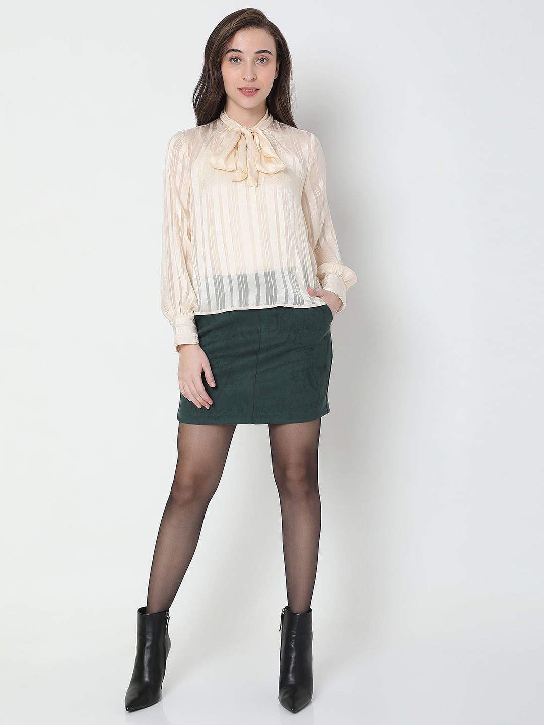 Beige Striped Satin Top