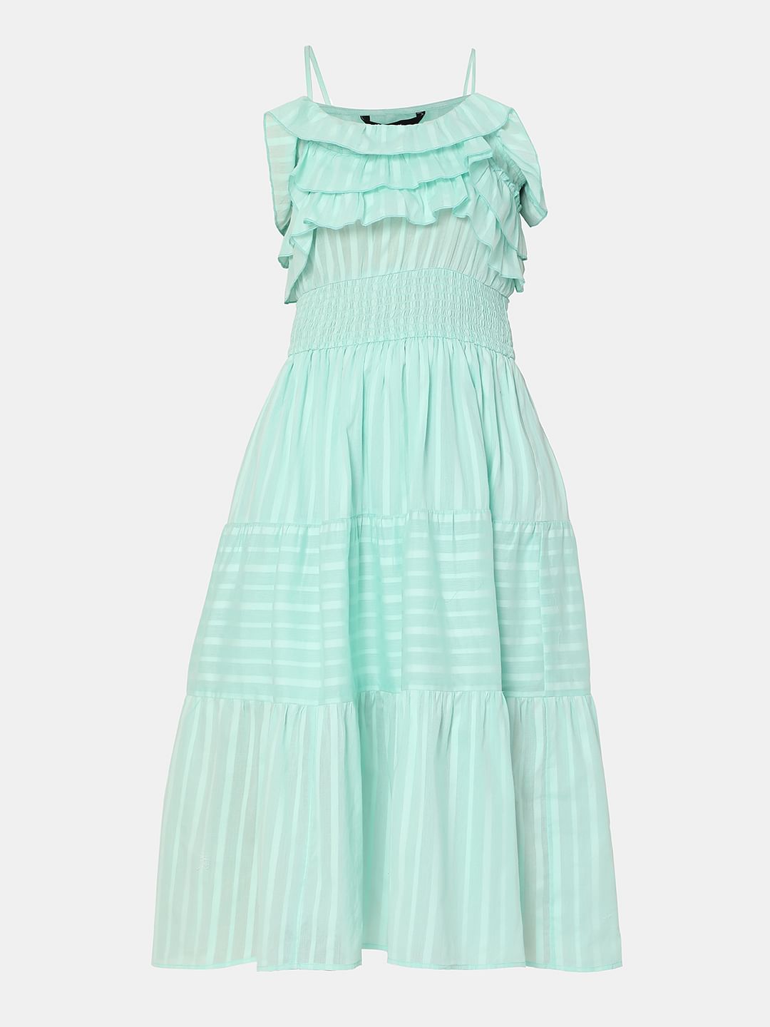 Green Striped Strappy Midi Dress