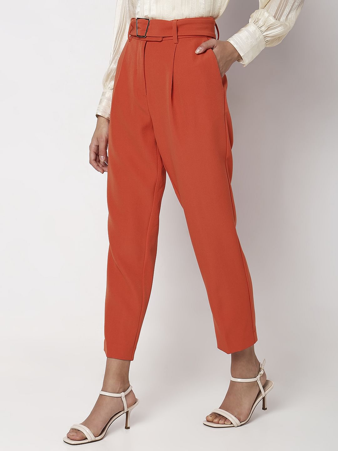 Orange High Rise Slim Fit Pants