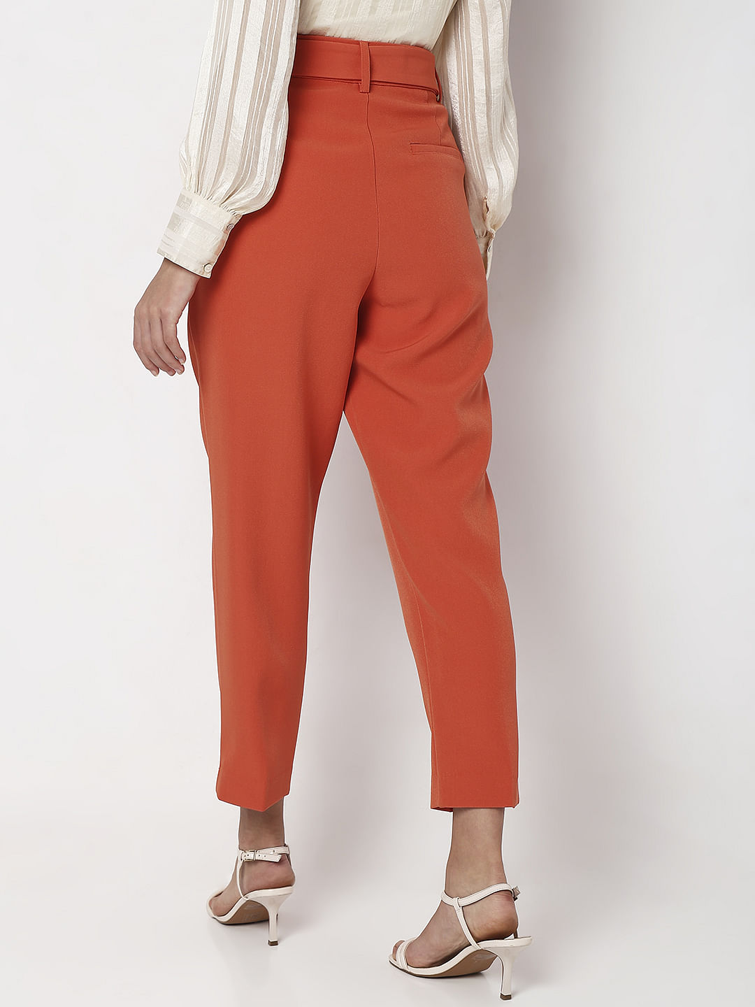 Orange High Rise Slim Fit Pants