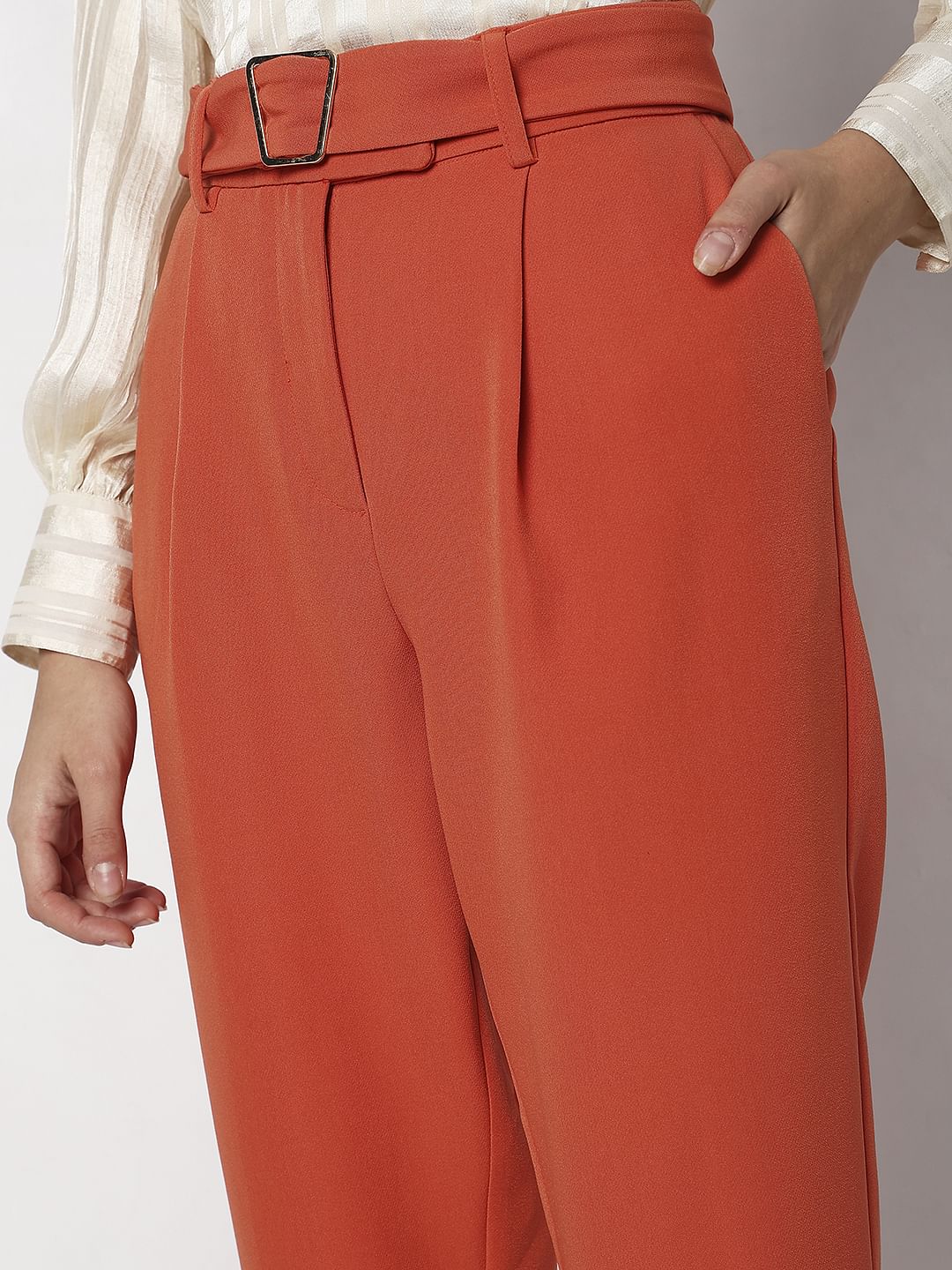 Orange High Rise Slim Fit Pants
