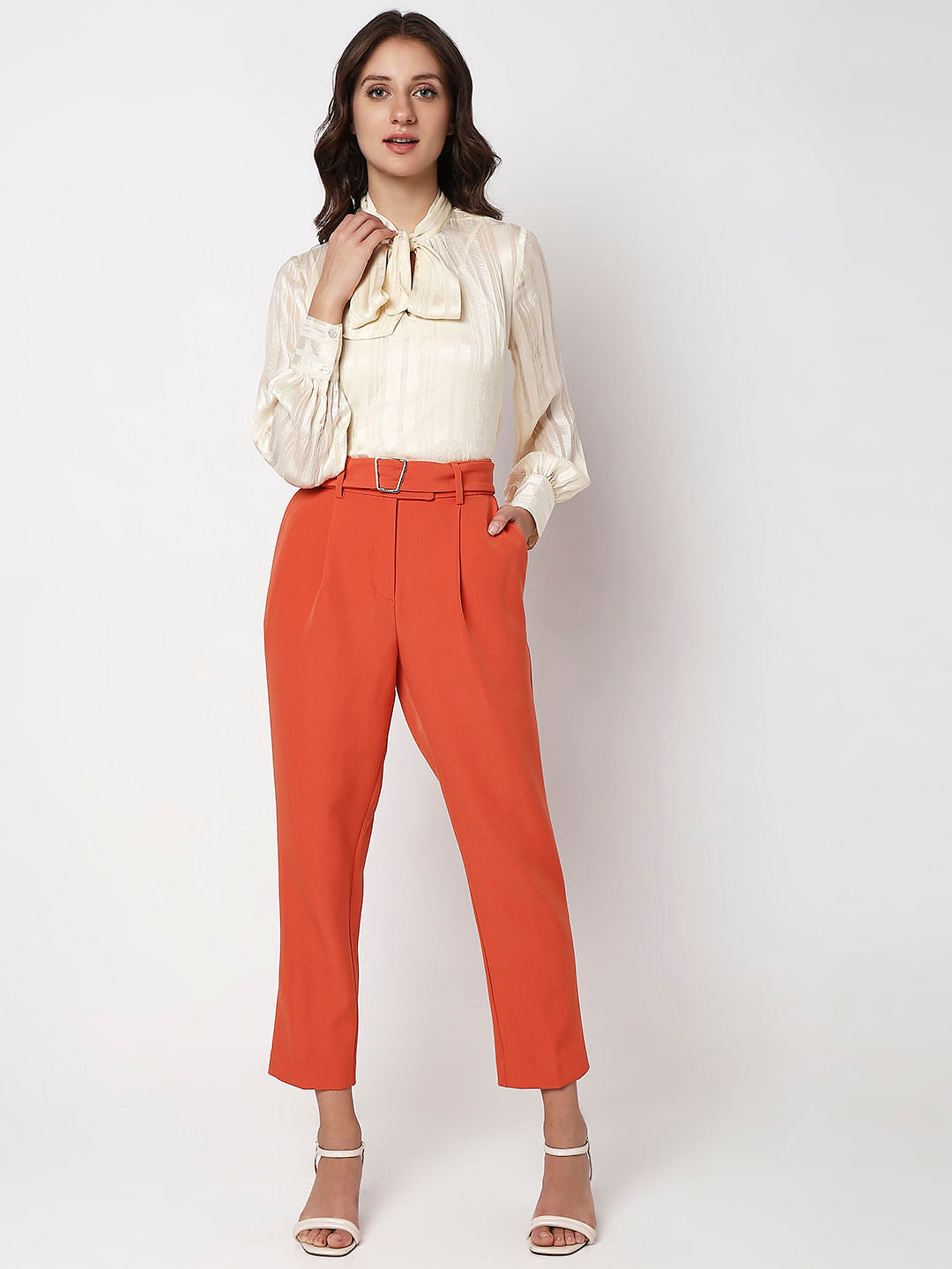 Orange High Rise Slim Fit Pants