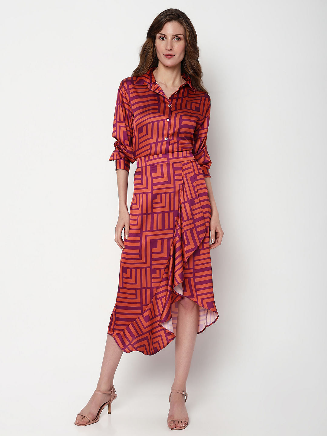 Coral High Rise Abstract Print Skirt