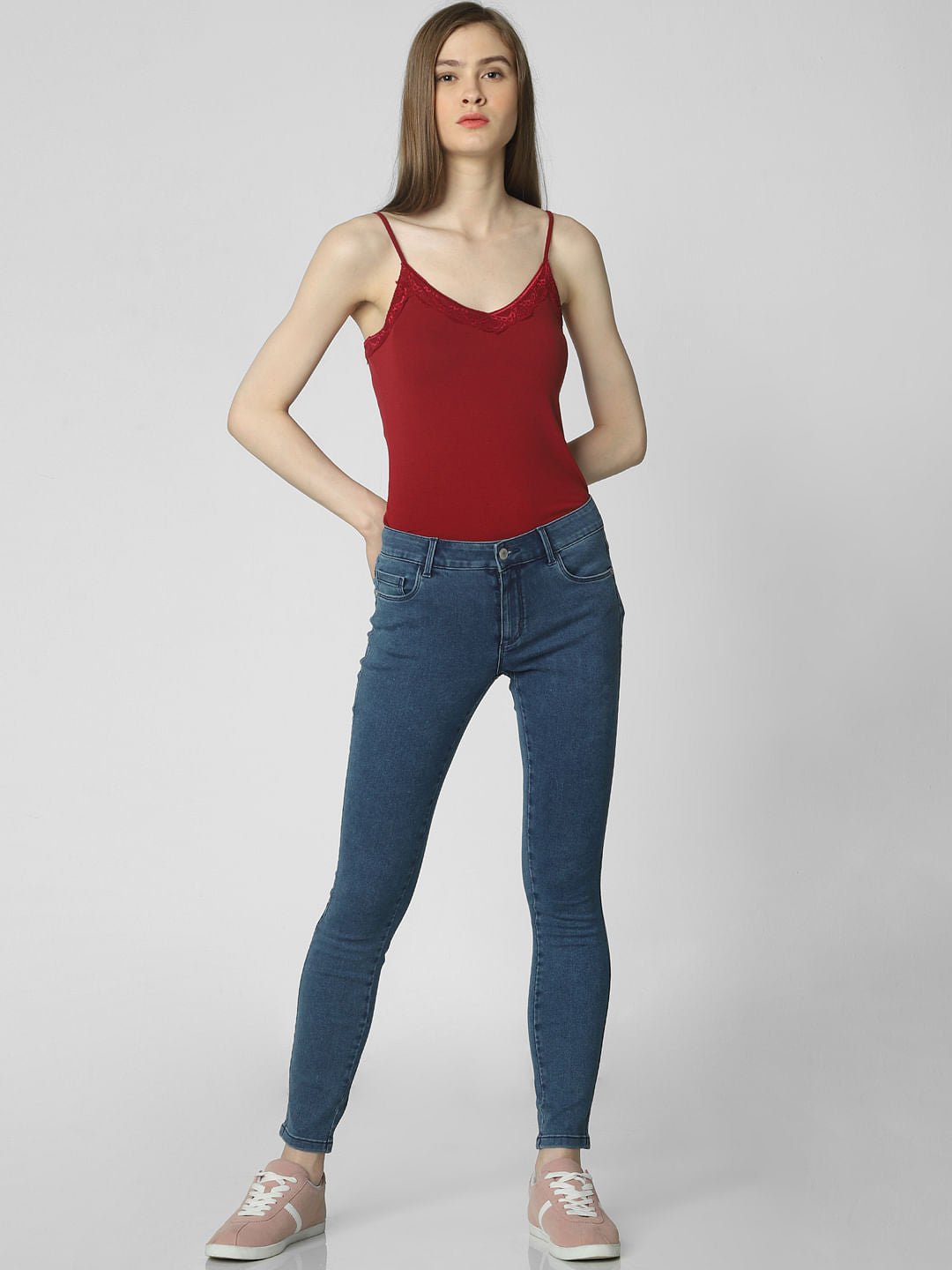 Blue Mid Rise Ankle Length Skinny Fit Jeggings