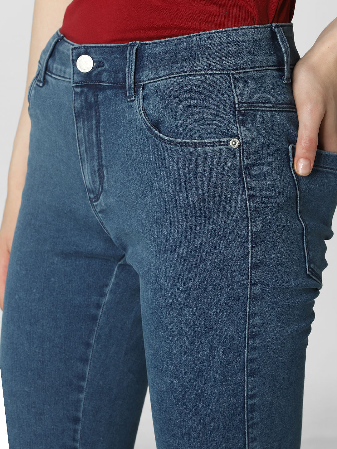 Blue Mid Rise Ankle Length Skinny Fit Jeggings