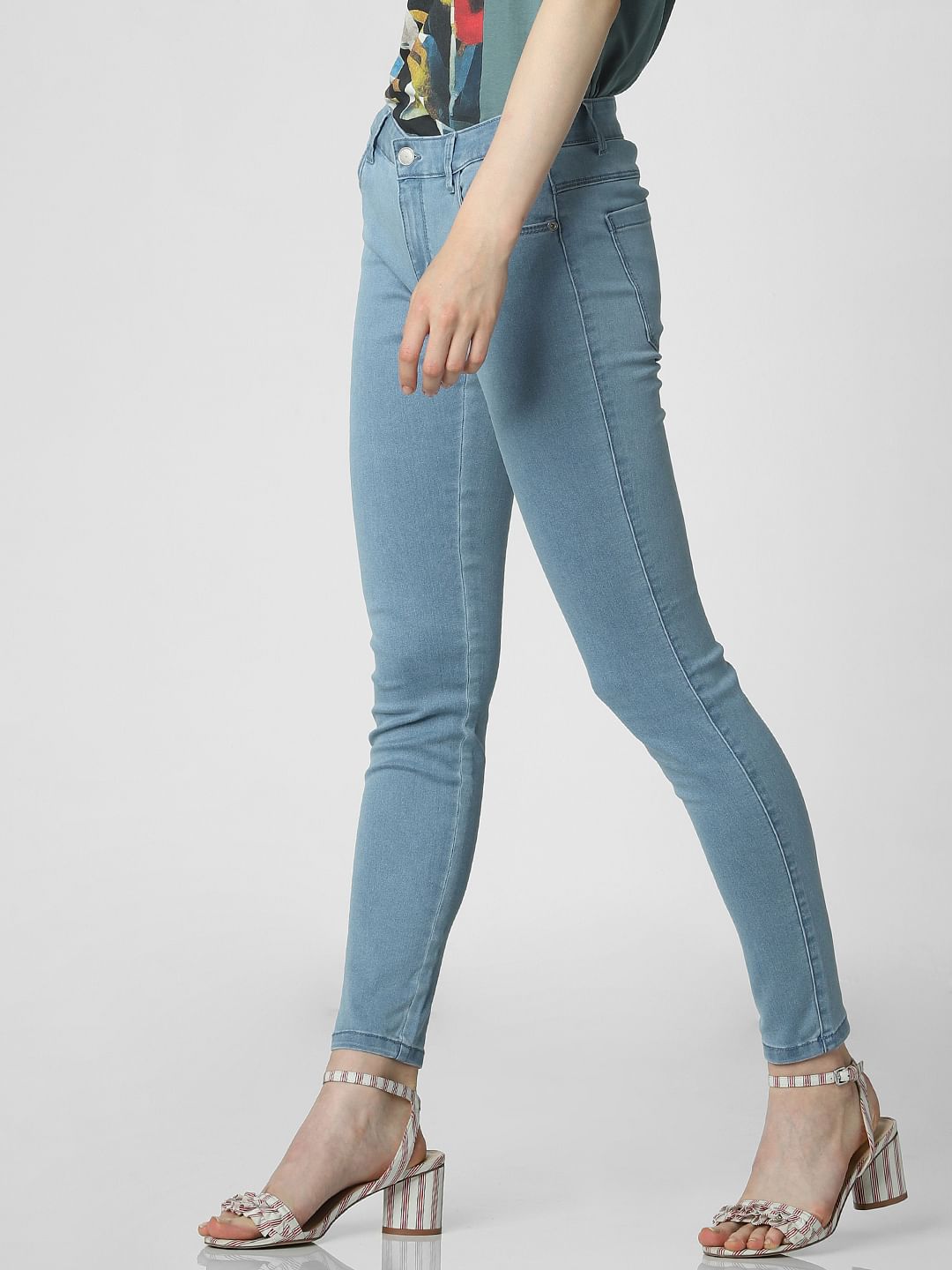 Blue Mid Rise Ankle Length Skinny Fit Jeggings