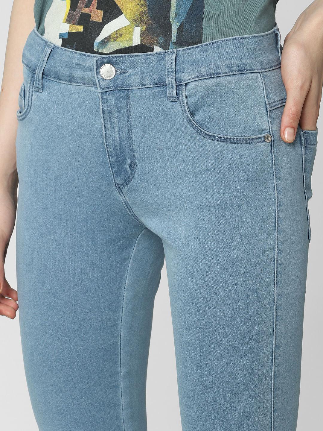 Blue Mid Rise Ankle Length Skinny Fit Jeggings