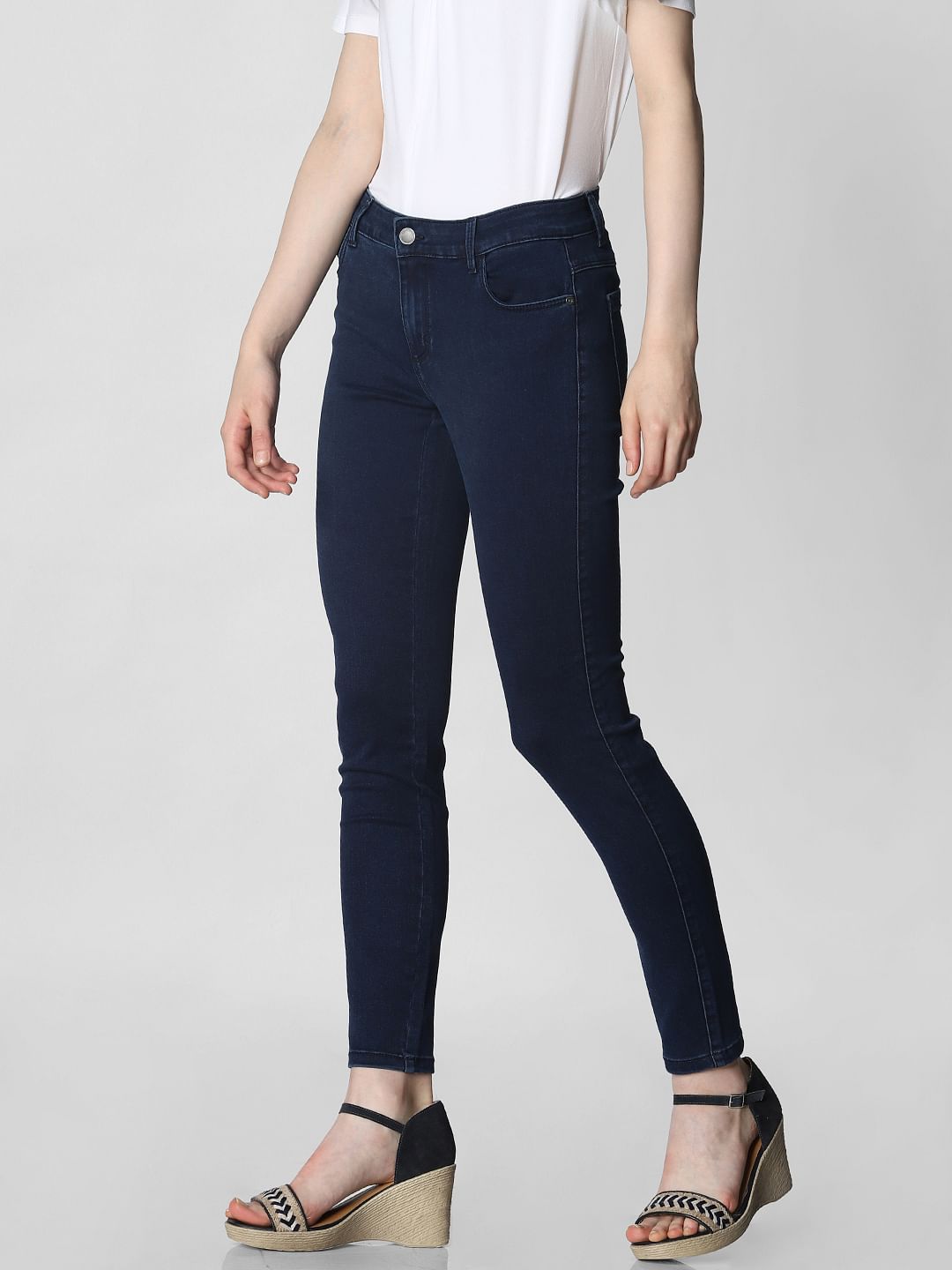 Dark Blue Mid Rise Skinny Fit Jeggings