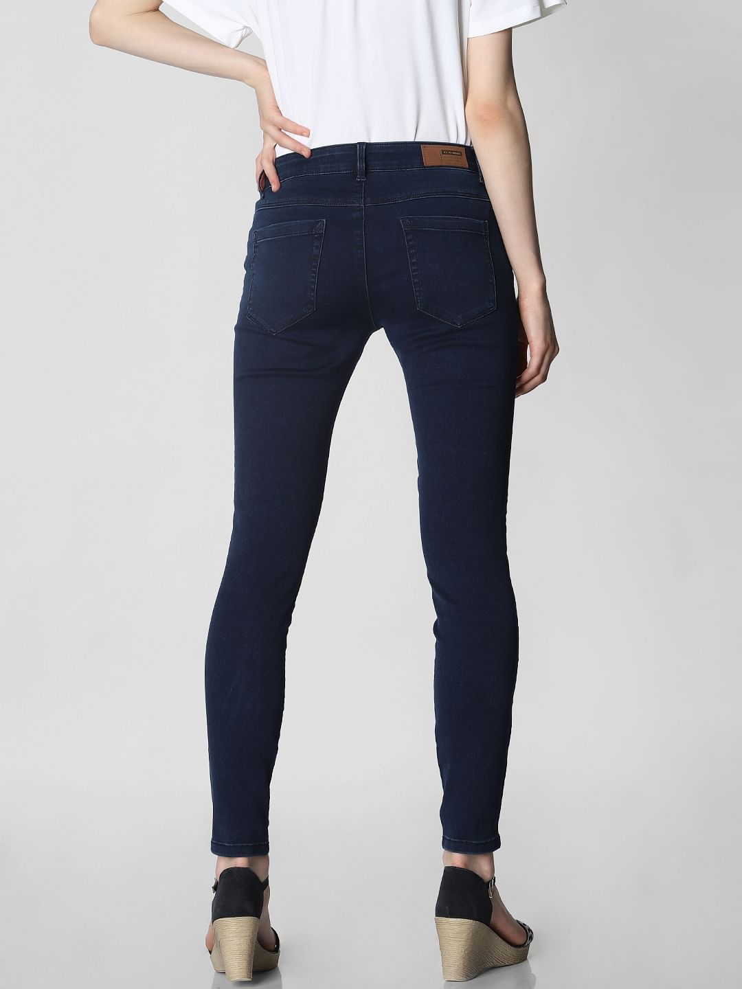 Dark Blue Mid Rise Skinny Fit Jeggings