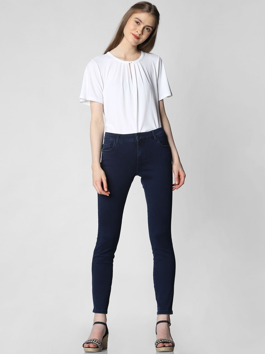 Dark Blue Mid Rise Skinny Fit Jeggings
