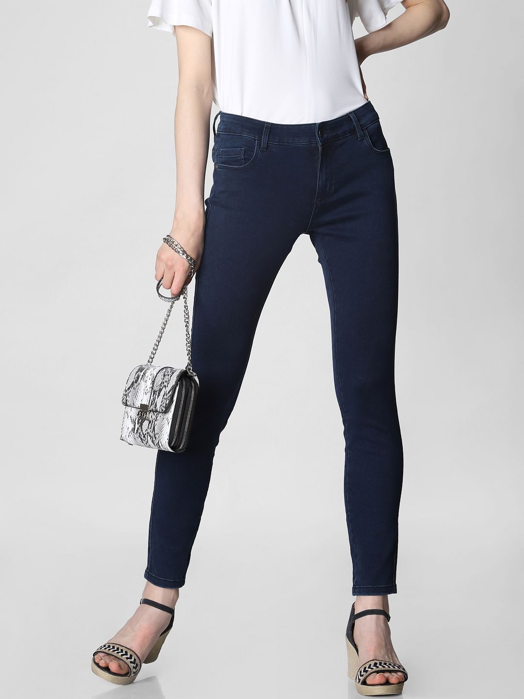 Dark Blue Mid Rise Skinny Fit Jeggings