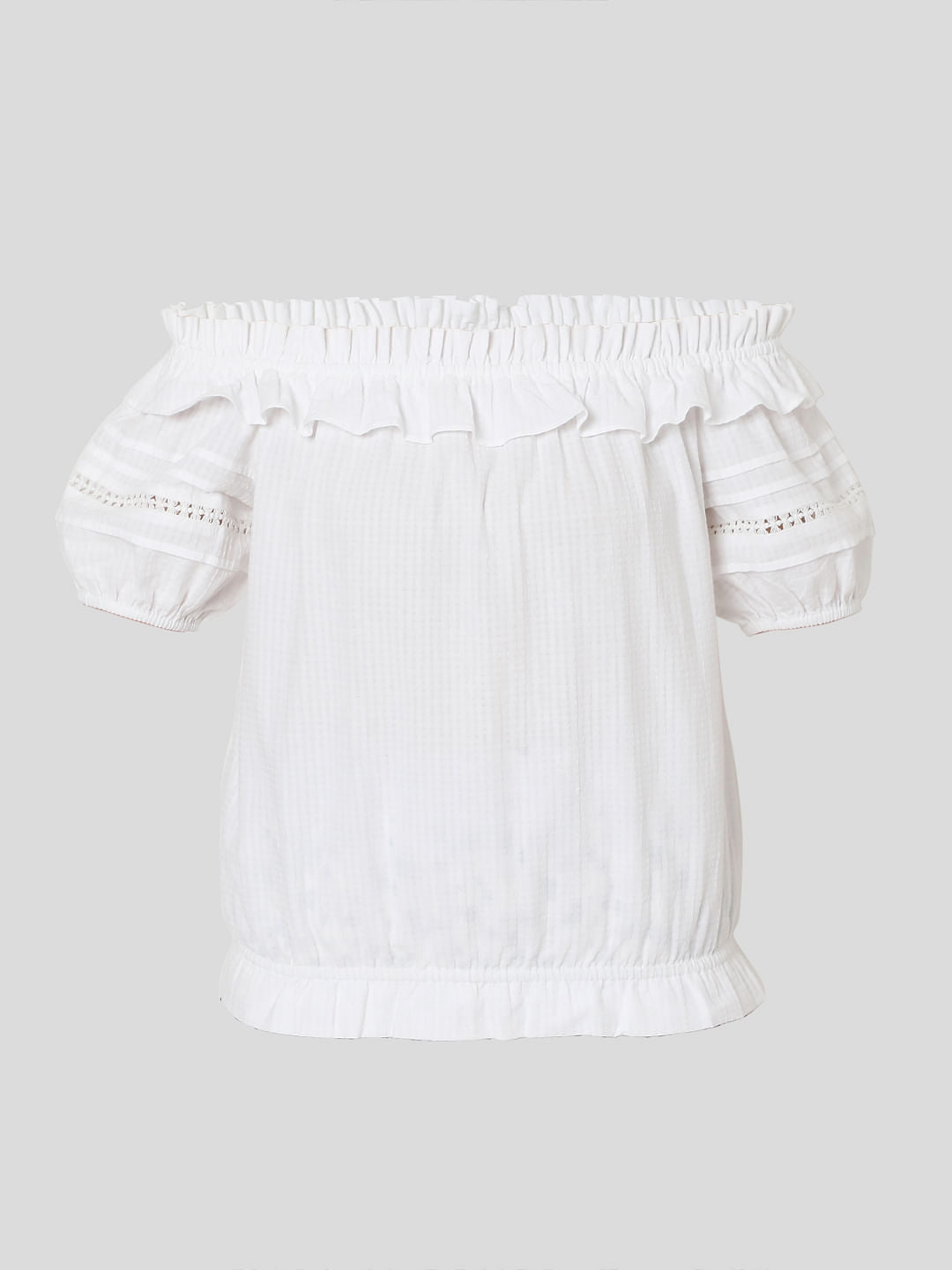 White Off Shoulder Textured Top