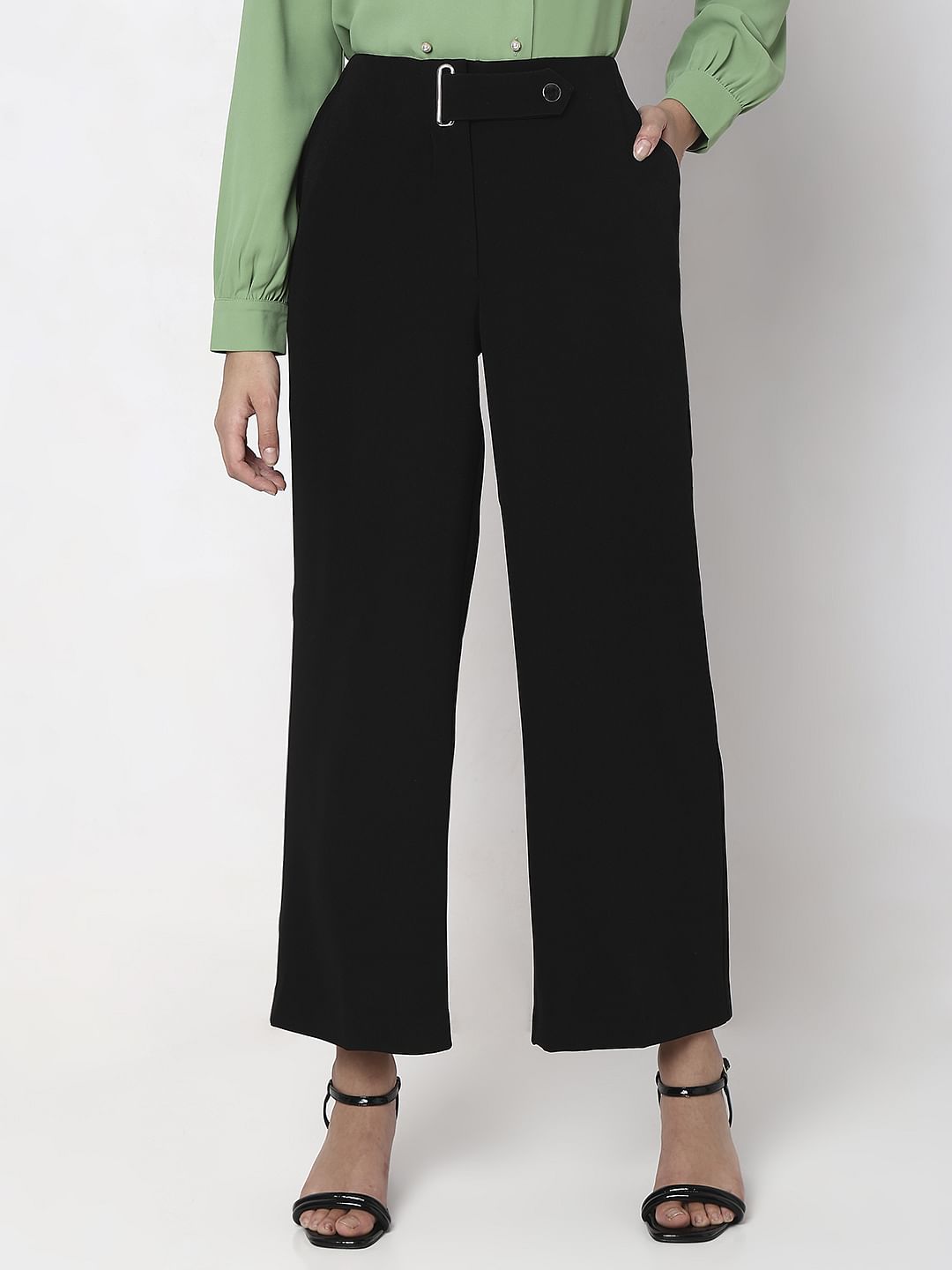 Black Mid Rise Wide Leg Pants