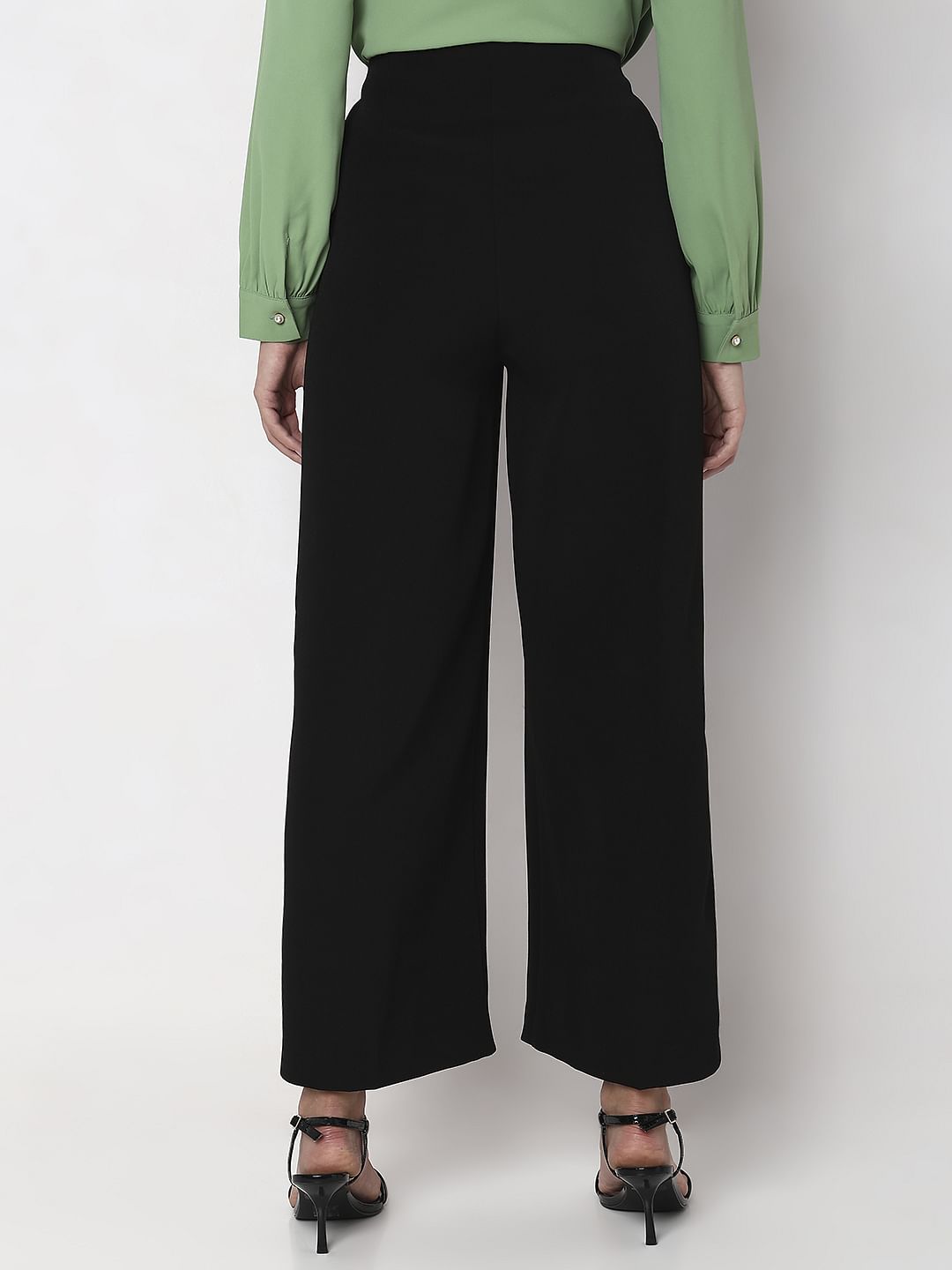 Black Mid Rise Wide Leg Pants