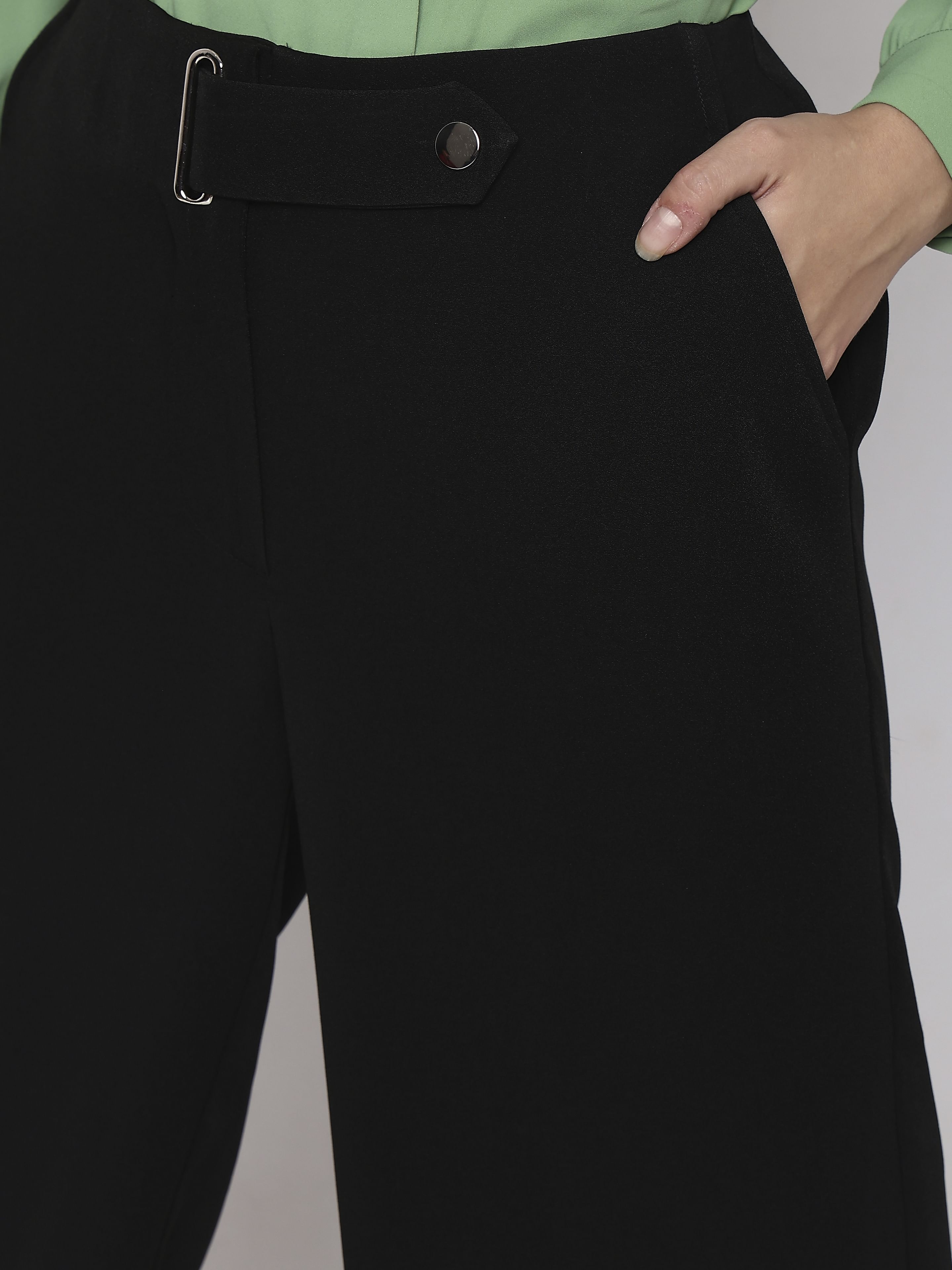 Black Mid Rise Wide Leg Pants