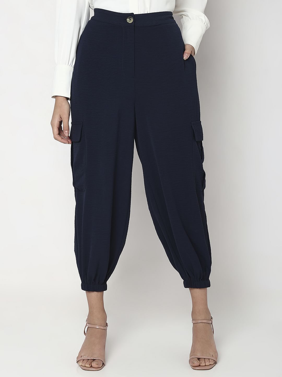 Navy Blue Mid Rise Jogger Pants
