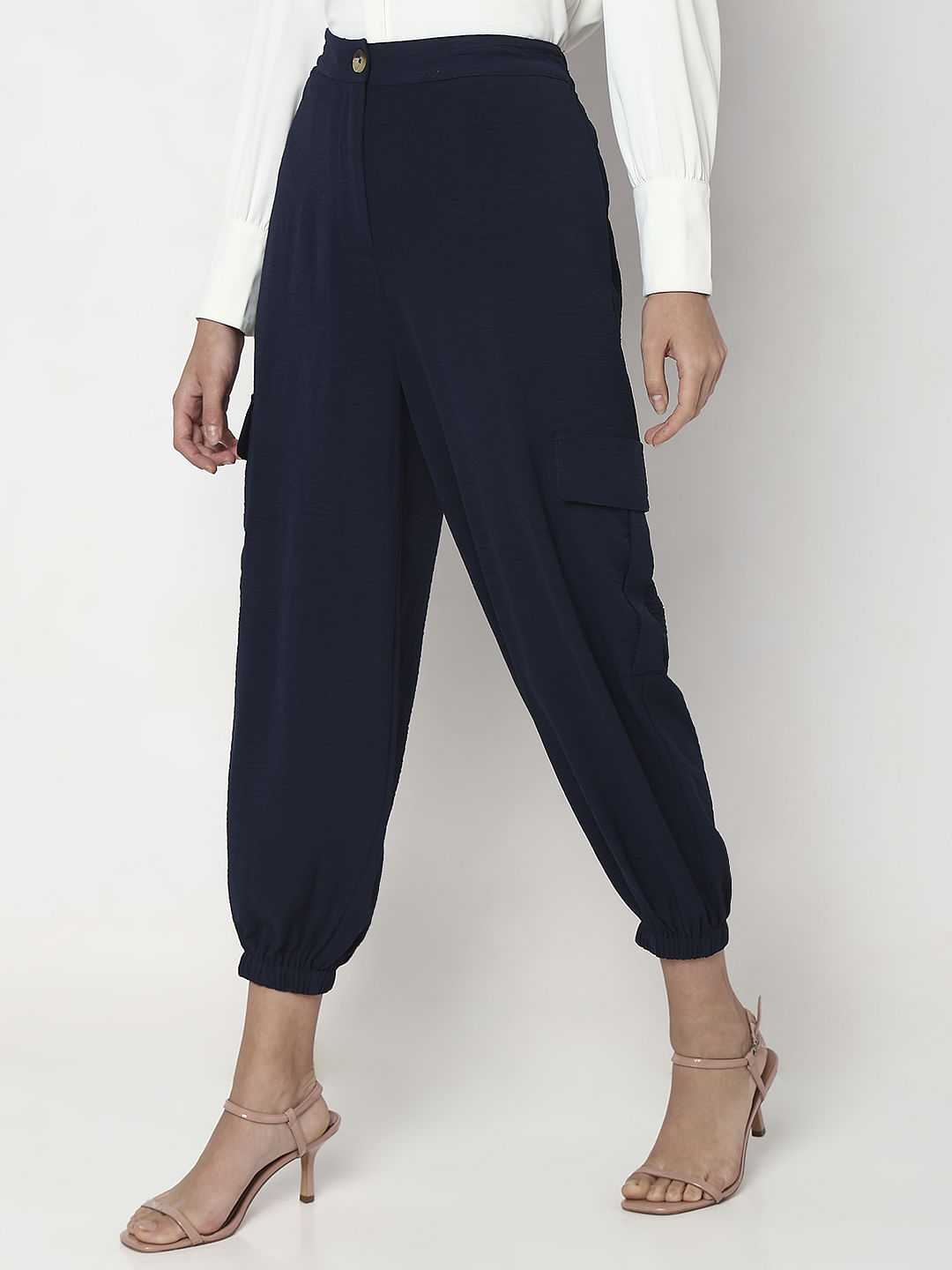 Navy Blue Mid Rise Jogger Pants