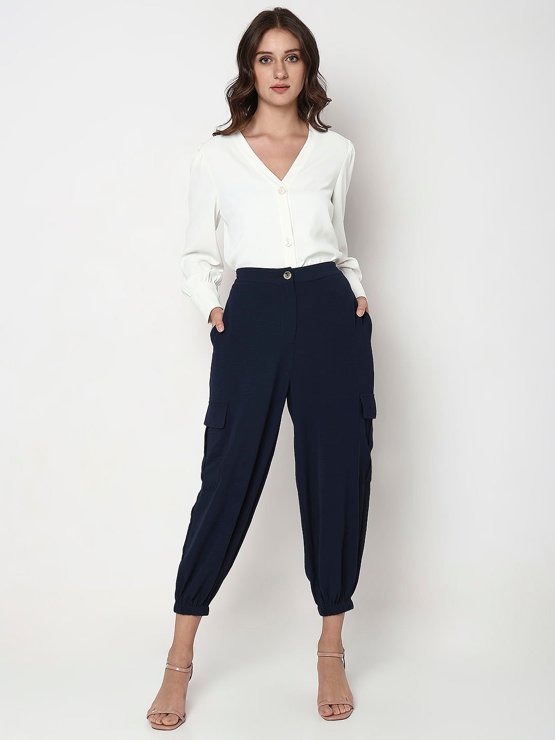 Navy Blue Mid Rise Jogger Pants