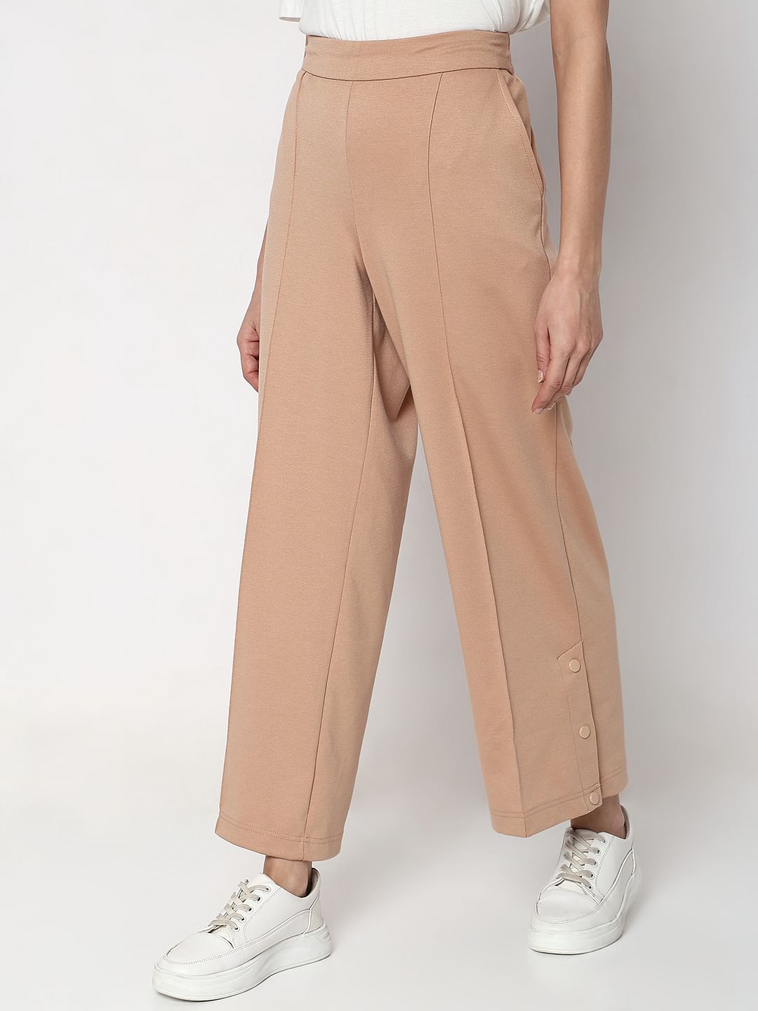 Beige High Rise Wide Leg Pants