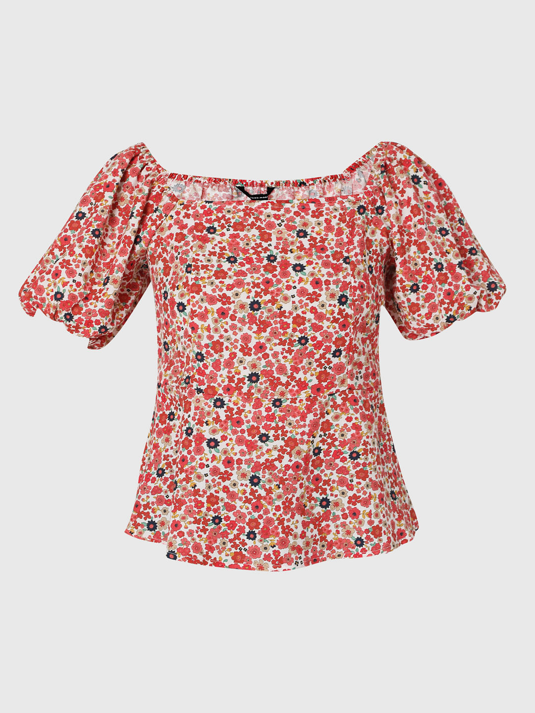 Red Floral Peplum Top