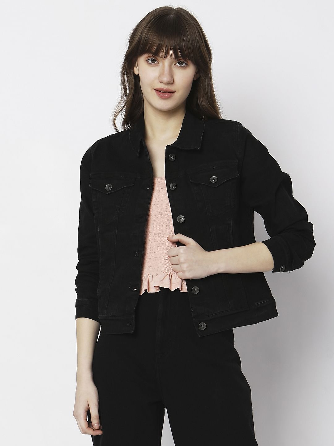 Black Cropped Trucker Jacket