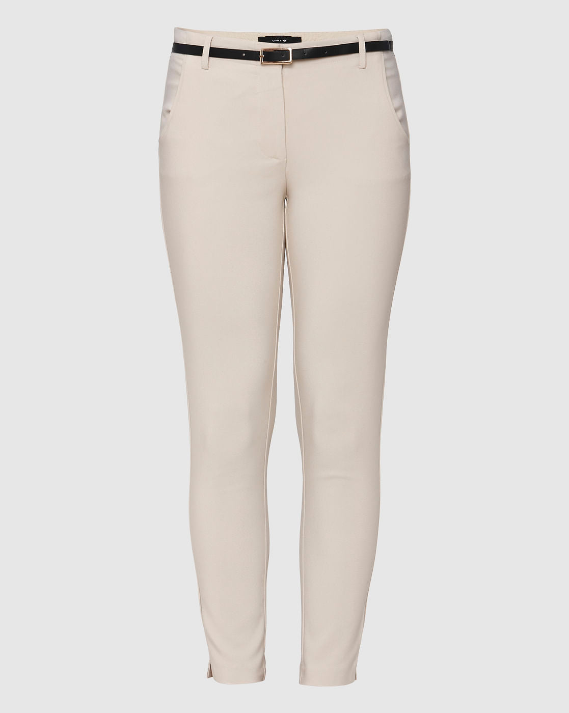 Beige Mid Rise Ankle Length Fitted Pants