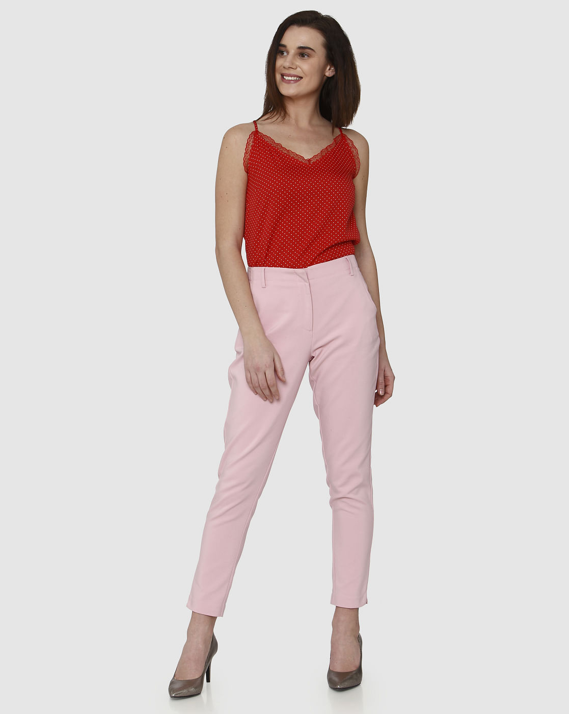 Pink Mid Rise Pants