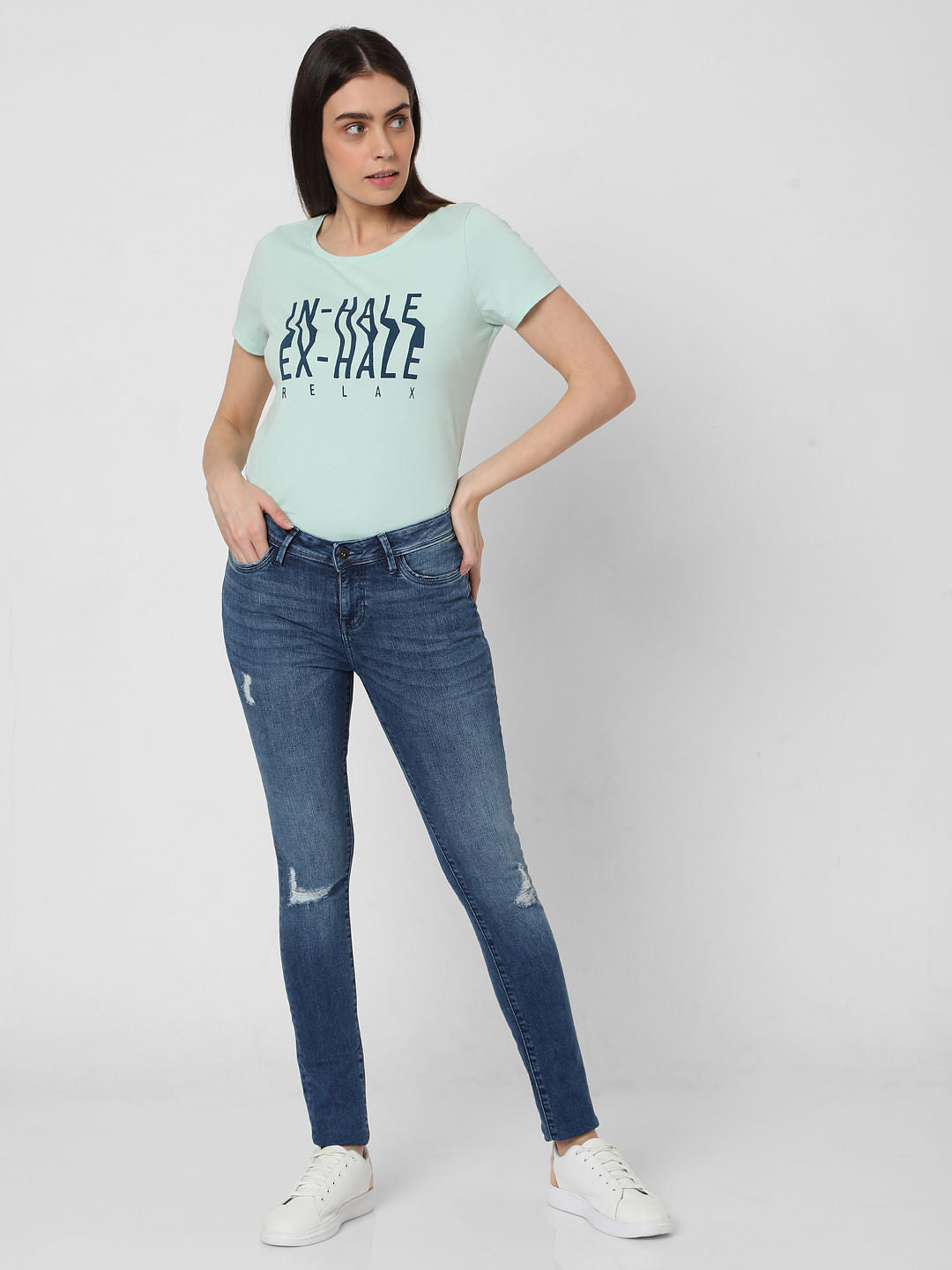 Blue Mid Rise Ripped Wendy Skinny Jeans